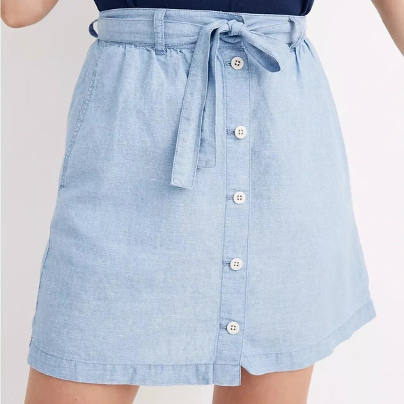 Madewell Denim Button-Front Tie Mini Skirt Size 00 - Picture 2 of 8